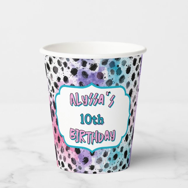 Gobelets En Papier Dalmatie Spots Pastel Aquarelle Anniversaire (Recto)