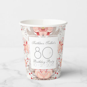 Gobelets En Papier Damask Floral 80th Birthday Party Paper Cup
