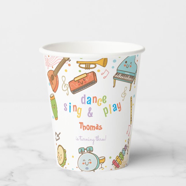 Gobelets En Papier Danse chanter et jouer anniversaire de enfant (Recto)