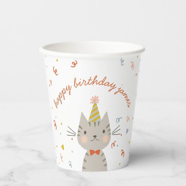 Gobelets En Papier Dapper Kitty Joyeux anniversaire (Recto)