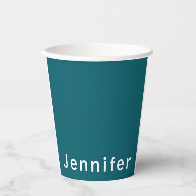 Gobelets En Papier Dark Teal Trendy Modern Minimalist Your Name (Recto)
