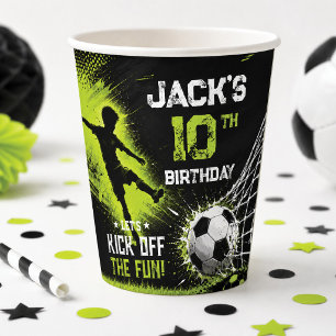 Gobelets En Papier Début de la fête d'anniversaire de football vert n