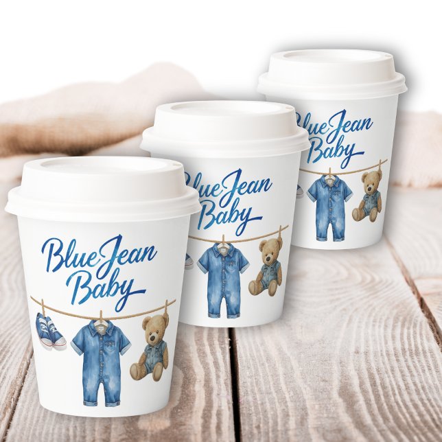 Gobelets En Papier Denim Bear Clothesline Boy Blue Jean Baby shower (Créateur téléchargé)