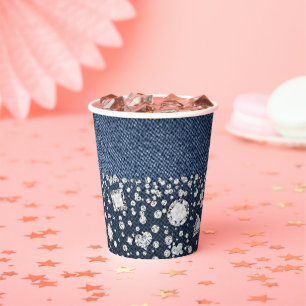 Gobelets En Papier Denim & Diamonds Blue Jean Bling Anniversaire Part