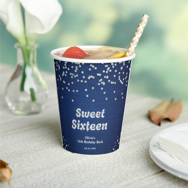 Gobelets En Papier Denim & Diamonds Sweet sixteen 16e anniversaire (Insitu)