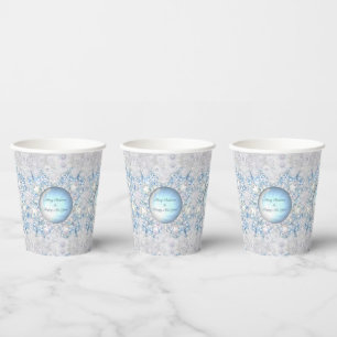 Gobelets En Papier Dentelle en céramique bleu et flocons de neige
