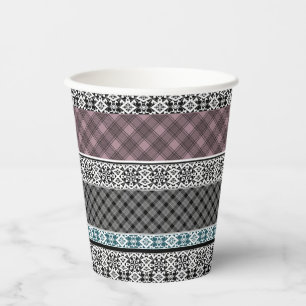 Gobelets En Papier Dentelle patchwork noir et blanc