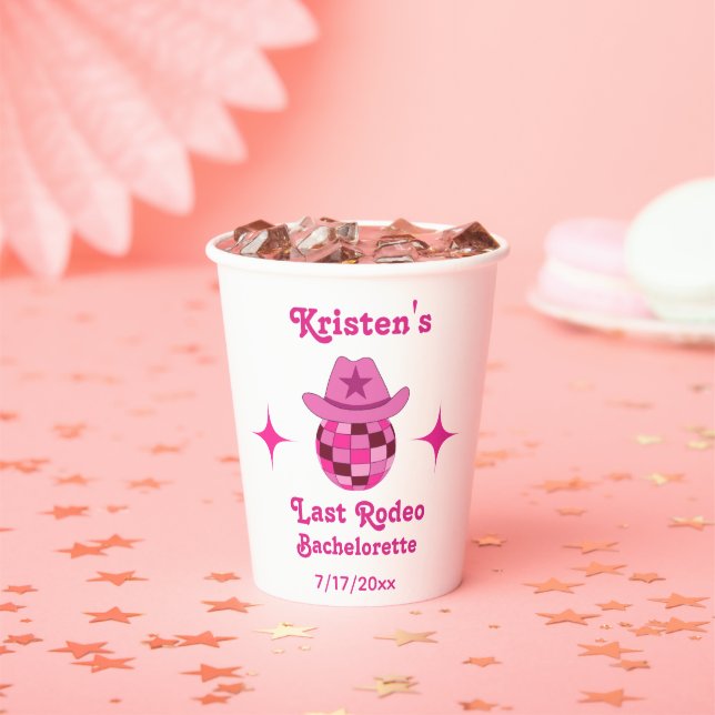 Gobelets En Papier Dernier Rodeo Pink Disco Cowgirl Bachelorette (Insitu)
