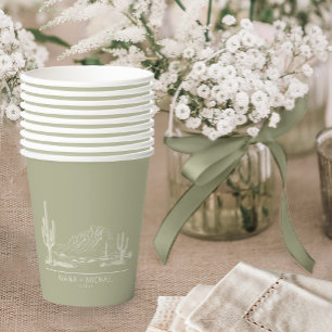 Gobelets En Papier Desert Vibes Mariage Paysage Sage Vert ID1019