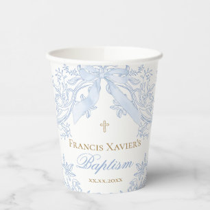 Gobelets En Papier design élégant pastel bleu arc Baptême