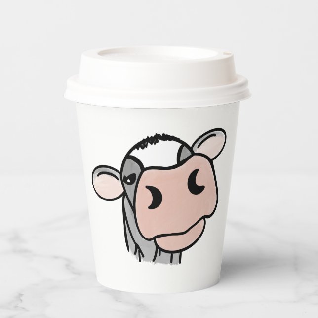 Gobelets En Papier dessin animé vache noir blanc rose baiser gris ani (Recto)