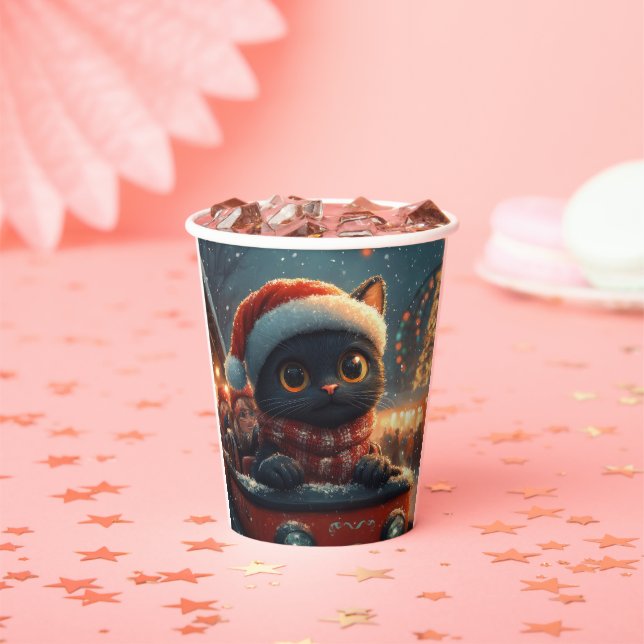 Gobelets En Papier Dessous de verre noir à rouleaux de chat Noël (Insitu)