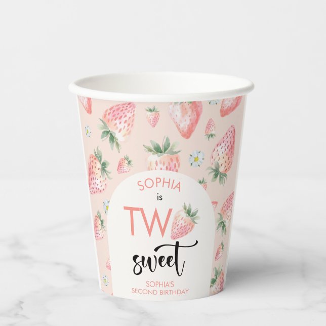 Gobelets En Papier Deux anniversaire de enfant de fraise sucrée (Recto)