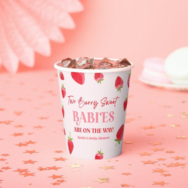 Gobelets En Papier Deux Berry Sweet Baby Baby shower Twin fraise (Insitu)