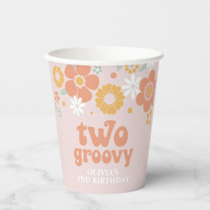 Gobelets En Papier Deux tasses de papier de 2ème anniversaire Retro S