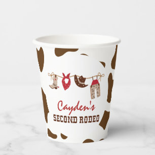 Gobelets En Papier Deuxième Rodéo Cow-boy occidental 2e Anniversaire