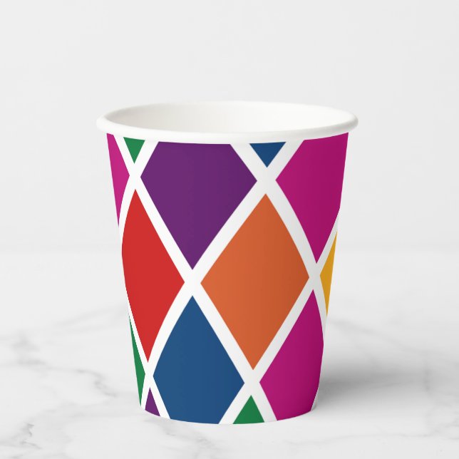 Gobelets En Papier Diamond Harlequin Motif Grande Coupe en papier (Recto)