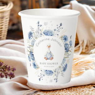 Gobelets En Papier Dinde Bleue à Carreaux Floraux Baby Shower