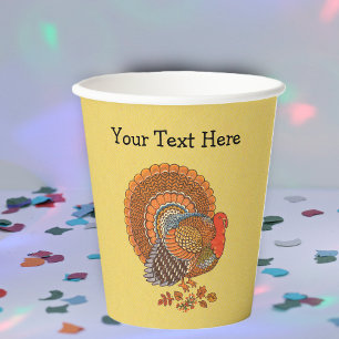 Gobelets En Papier Dinde mâle de Thanksgiving plumes colorées Jaune