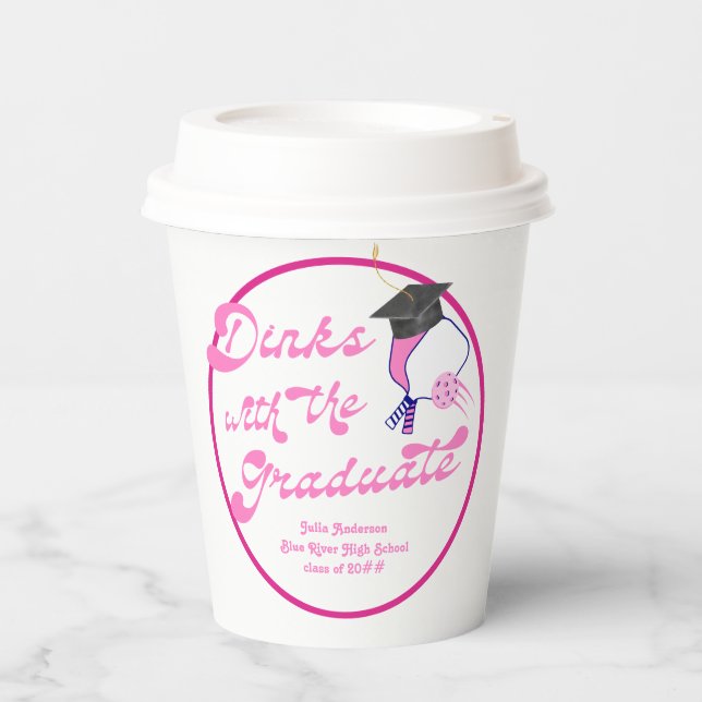 Gobelets En Papier Dink avec Graduate Pink Pickleball Graduation (Recto)