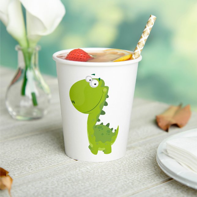 Gobelets En Papier Dino vert souriant (Créateur téléchargé)