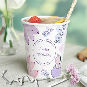 Gobelets En Papier Dinosaur fête d'anniversaire rose pourpre