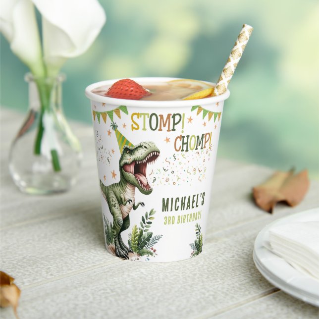 Gobelets En Papier Dinosaur Three Rex 3rd Birthday Party  (Insitu)