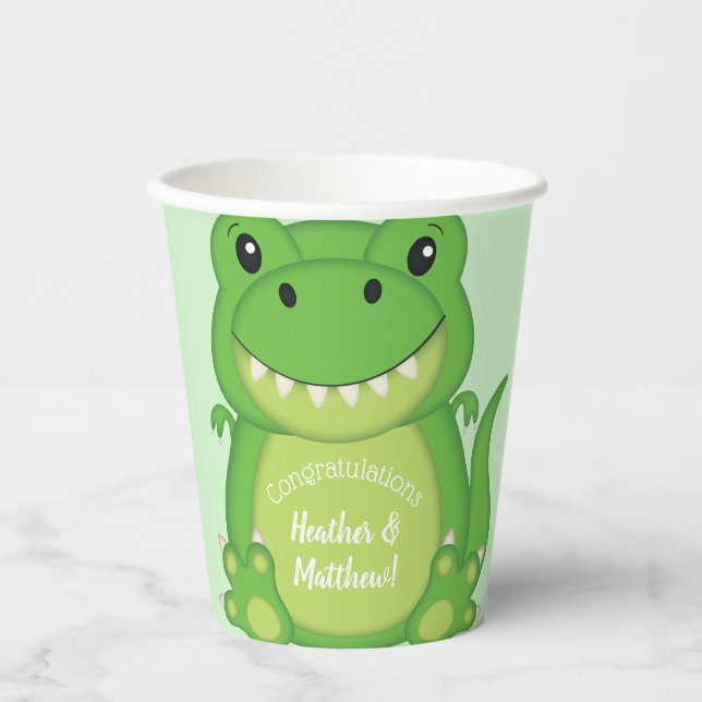 Gobelets En Papier Dinosaure Baby shower T-Rex (Recto)
