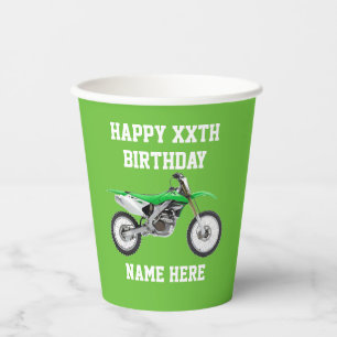 Gobelets En Papier Dirt Bike Vert Anniversaire Moteur Sport Racing