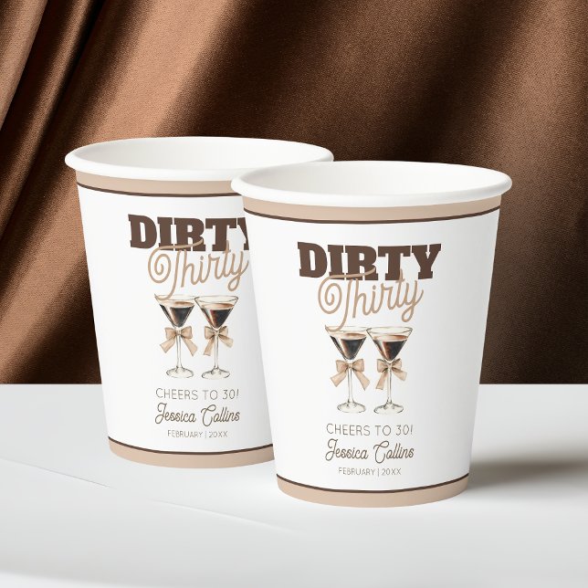 Gobelets En Papier Dirty Thirty Espresso Cocktail 30e fête d'annivers (Dirty Thirty Espresso Cocktail 30th Birthday Party Paper Cups)