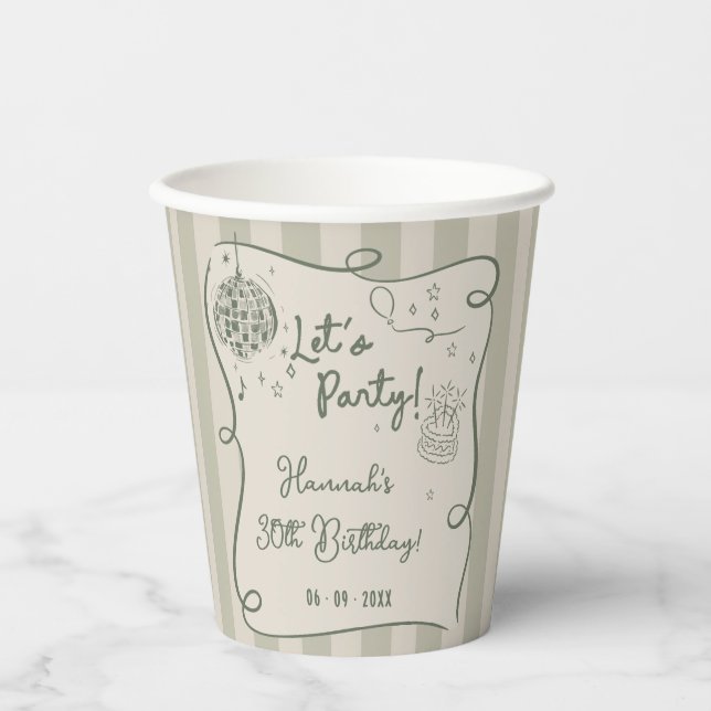 Gobelets En Papier Disco Whimsical Hand Drawn Funky 30e anniversaire (Recto)