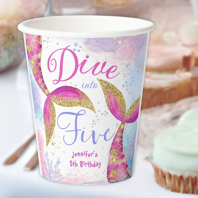 Gobelets En Papier Dive in Five Girl Pink 5th Birthday (Créateur téléchargé)