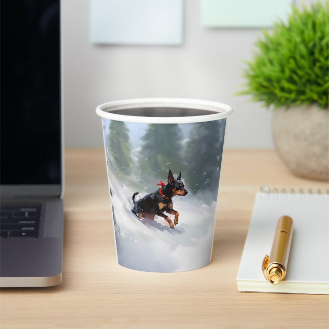 Gobelets En Papier Doberman Pinscher neige de Noël hiver (Insitu)