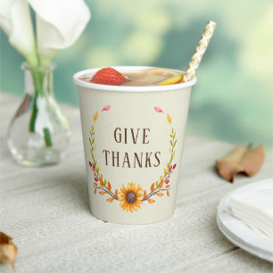 Gobelets En Papier Donnez Merci Russe Boho Sunflower Thanksgiving