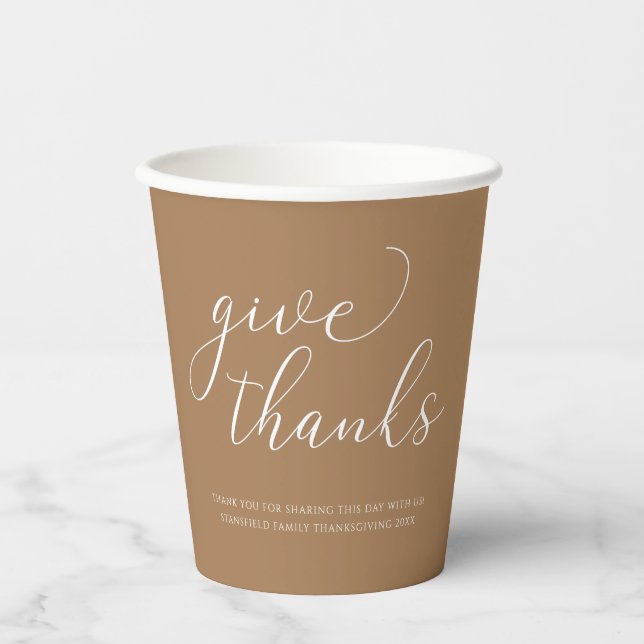 Gobelets En Papier Donnez Merci White Calligraphie Thanksgiving Repas (Recto)