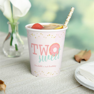 Gobelets En Papier Donut rose et or Deux doux 2e anniversaire