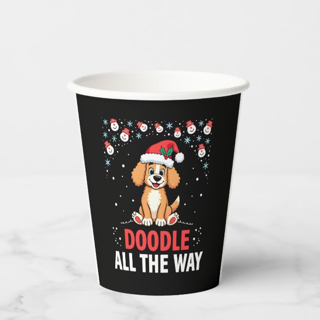 Gobelets En Papier Doodle All The Way Funny Goldendoodle Santa Hat Ch (Recto)