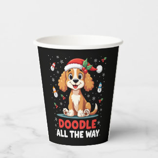 Gobelets En Papier Doodle All The Way Funny Goldendoodle Santa Hat Ch