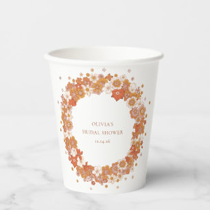 Gobelets En Papier Douce Bohème Orange Floral Fête de Mariage Personn