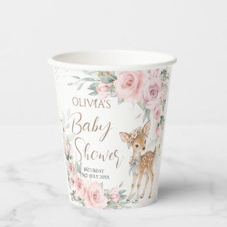 Gobelets En Papier Douce Fête de Bébé Fleur Rose Cerf