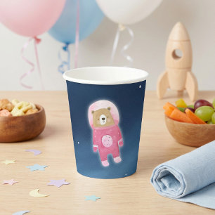 Gobelets En Papier Douce Fête de Naissance Ourson Astronaute Rose