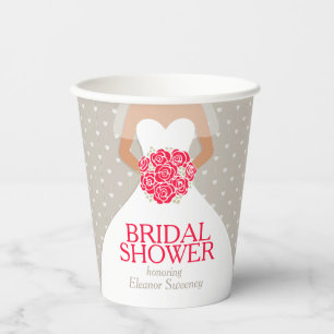Gobelets En Papier Douche nuptiale mariage robe roses rouges