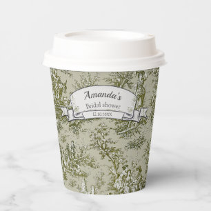 Gobelets En Papier douche vintage à fleurs vert olive toile de jouy