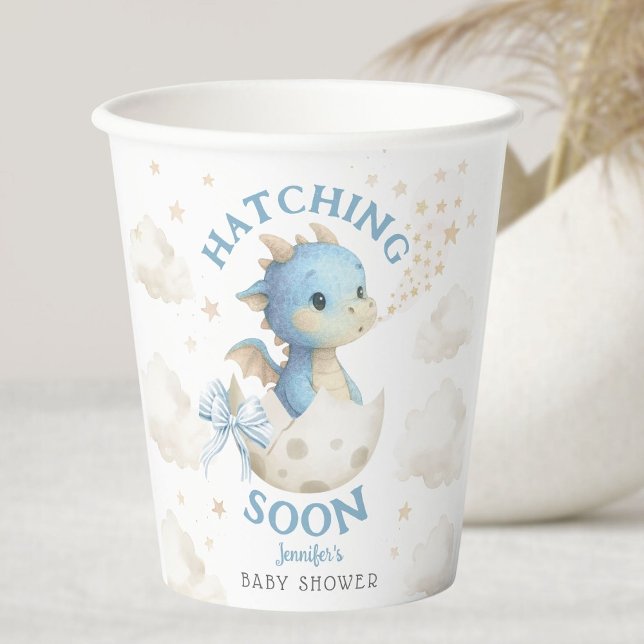 Gobelets En Papier Dragon Baby Shower Boy Blue Hatching Soon  (Créateur téléchargé)