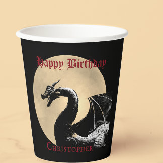 Gobelets En Papier Dragon mythique personnalisé Joyeux anniversaire