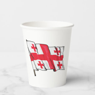 Gobelets En Papier Drapeau de la Géorgie rouge et blanc à cinq croix
