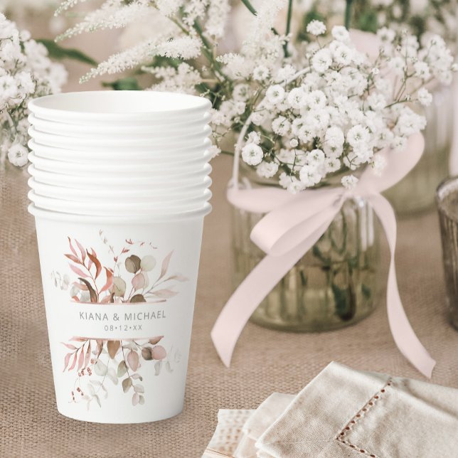 Gobelets En Papier Dreamy Foliage Mariage V3 Blush Pink ID817 (Créateur téléchargé)