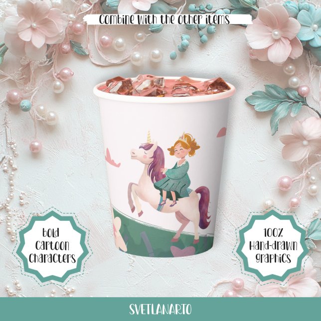 Gobelets En Papier Dreamy Princess Riding Unicorn Paper Cup (Créateur téléchargé)