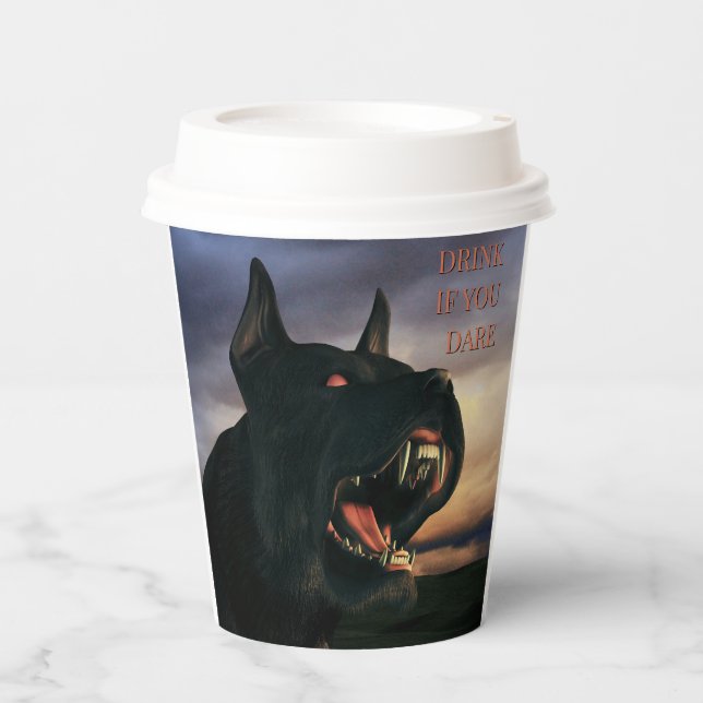 Gobelets En Papier Drink If You Dare. Big, black dog (Recto)