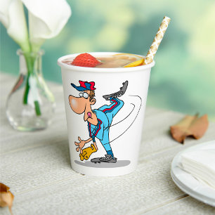 Gobelets En Papier Drôle Caricature de baseball lanceur d'une balle r